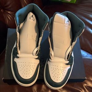 Nike White and Green High-Top Sneakers